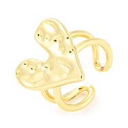 Brass Heart Open Cuff Rings, Lead Free & Cadmium Free, Real 18K Gold Plated, US Size 8 1/2(18.5mm)(RJEW-Q781-13G)