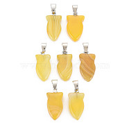 Natural Banded Agate/Striped Agate Pendants, with Light Gold Plated Iron Findings, Owl, Dyed & Heated, Gold, 22.5~23.5x11~12.5x4.5~6mm, Hole: 4.5x6mm(G-N326-128-A01)