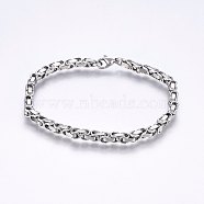 201 Stainless Steel Byzantine Chain Bracelets, with Lobster Claw Clasps, Stainless Steel Color, 8-5/8 inch(22cm), 4mm(BJEW-F331-06P)