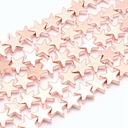 Electroplate Non-magnetic Synthetic Hematite Beads Strands, Grade AA, Long-Lasting Plated, Star, Rose Gold Plated, 8x8x2.5mm, Hole: 1mm, about 65pcs/strand, 15.7 inch(40cm)(G-L485-15C-RG)