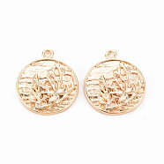 Brass Pendants, Nickel Free, Flat Round with Coral Shape, Real 18K Gold Plated, 20.5x17.5x2.5mm, Hole: 1.6mm(KK-S356-510-NF)