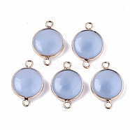 Imitation Jade Glass Links Connectors, with Light Gold Plated Brass Findings, Flat Round, Light Steel Blue, 23~25.5x15~17.5x4~7mm, Hole: 2mm(GLAA-N040-010)
