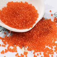 Transparent Colours Glass Seed Beads, Cylinder, Coral, 2x2mm, Hole: 1mm(SEED-S042-11B-09)