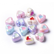 Opaque Acrylic Beads, with Enamel, Heart, Mixed Color, 15x17x10.5mm, Hole: 2.1mm(ACRC-K004-01)