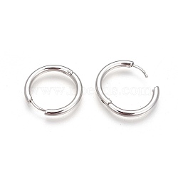 304 Stainless Steel Hoop Earrings, Manual Polished Huggie Earrings, Stainless Steel Color, 12 Gauge, 12x2mm, Pin: 1mm, Inner Diameter: 8mm(EJEW-P177-P-06A)