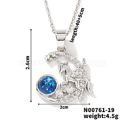 Starry Sky Theme Brass Pave Clear Cubic Zirconia Pendant Necklace for Women, Moon, 15.75 inch(40cm)(AQ6325-5)