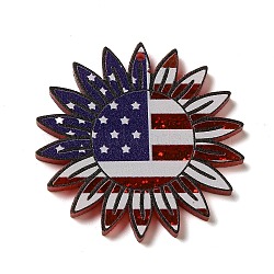 Independence Day Acrylic Pendants, American Flag, Flower, 35x35x2mm, Hole: 1.5mm(OACR-O007-06C)