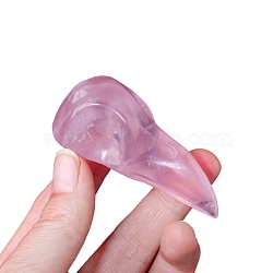 Natural Rose Quartz Carved Healing Crow Head Figurines, Reiki Energy Stone Display Decorations, 50x20mm(PW-WG55638-01)