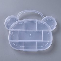 11 Compartments Bear Plastic Storage Box, Bead Containers, for Crafting, Beading, Nail Art Rhinestones, Diamond Paintting, White, 6-3/8x7-7/8x1 inch(16.2x20x2.6cm), Hole: 28x89mm(CON-P006-01)