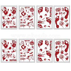 PVC Wall Stickers, for Wall Decoration, Bloody Handprint Footprint & Suspenseful Word, for Halloween Themed Decor, Horrible Game Scene Ornament, Mixed Patterns, 240x350mm, 8pcs/set(DIY-WH0228-445)