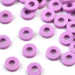 Handmade Polymer Clay Beads, Disc/Flat Round, Heishi Beads, Violet, 8x0.5~1mm, Hole: 2mm, about 13000pcs/1000g(CLAY-R067-8.0mm-B01)