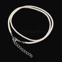 Waxed Cotton Cord Necklace Making, with Alloy Lobster Claw Clasps and Iron End Chains, Platinum, White, 17.4 inch(44cm)(MAK-S032-1.5mm-122)