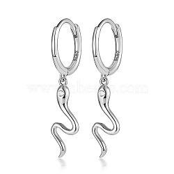 Rhodium Plated 925 Sterling Silver Micro Pave Cubic Zirconia Dangle Hoop Earrings, Snake, with S925 Stamp, Platinum, 31mm(AM5934-3)