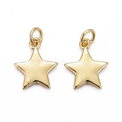 Brass Pendants, Long-Lasting Plated, Star, Real 18K Gold Plated, 11.5x10x1.5mm, Jump Ring: 4x0.7mm, Inner Diameter: 1/8 inch(3.5mm)(X-KK-Z008-16G)