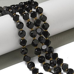 Natural Black Onyx(Dyed & Heated) Beads Strands, with Seed Beads, Faceted, Dice, 8x8mm, Hole: 1.2mm, about 39~42pcs/strand, 15.51''~15.75''(39.4~40cm)(G-K387-A03-02)