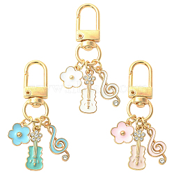 3Pcs Alloy Enamel Pendant Decorations, with Alloy Swivel Clasps, Violin, Golden, Mixed Color, 57mm(HJEW-YW00299)