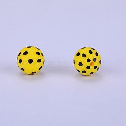 Printed Round with Polka Dots Pattern Silicone Focal Beads, Yellow, 15x15mm, Hole: 2mm(SI-JX0056A-154)