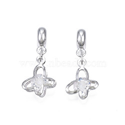 Rack Plating Alloy European Dangle Charms, with Resin Crystal Rhinestone, Large Hole Beads, Cadmium Free & Lead Free, Butterfly, Platinum, 31mm, Hole: 4.5mm, Butterfly: 17x11x6mm(MPDL-N039-205S)