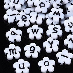Opaque Acrylic Beads, Flower with Alphabet, White, Letter A~Z, 11x11x4mm, Hole: 1.8mm(X-SACR-S273-53)