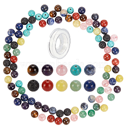SUNNYCLUE DIY Chakra Themed Stretch Bracelets Making Kits, with Round Gemstone Beads and Elastic Thread, 10~10.5mm, Hole: 1~1.5mm, 10materials, 10pcs/material, 100pcs/box(DIY-SC0012-74)