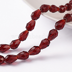 Faceted Drop Glass Bead Strands, Dark Red, 8x6mm, Hole: 1mm, about 72pcs/strand, 11 inch(X-EGLA-E010-5x7mm-06)