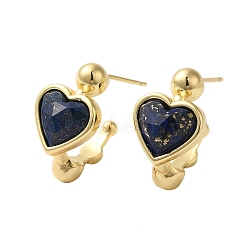 Natural Dyed Lapis Lazuli Heart Stud Earrings, with Ion Plating(IP) Golden Plated Brass Findings, 925 Sterling Silver Pin, 20.5x12mm(EJEW-K287-01G-05)