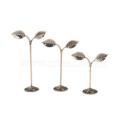 3 Sizes Bean Sprout Leaves Iron Earring Displays, Jewelry Display Rack, Red Copper, 8.4~8.6x3.45~3.5x8.8~14cm, Hole: 2.3mm(EDIS-E013-02R)