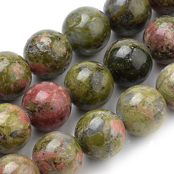 Natural Unakite Beads Strands, Round, 8mm, Hole: 1mm, about 47pcs/strand, 15.7 inch