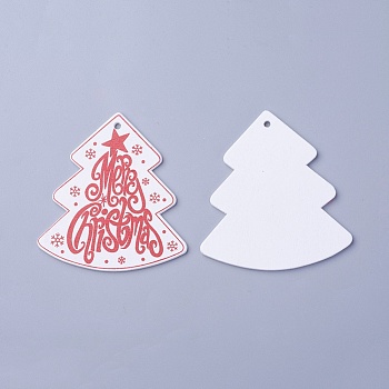 Poplar Wood Pendants, Dyed, Christmas Tree, White, 70x66x3mm, Hole: 3mm