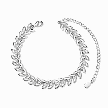 SHEGRACE Brass Link Chain Bracelets, Leaf, Platinum, 6-1/2 inch(16.5cm)