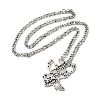 304 Stainless Steel Hollow Pendant Necklaces, Eagle, Stainless Steel Color, 19.41 inch(49.3cm)
