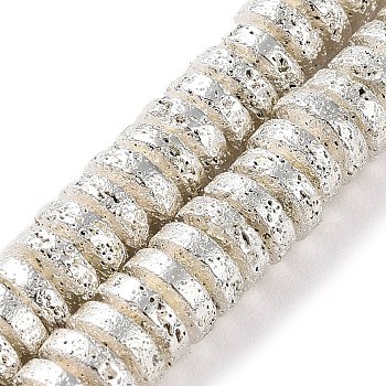 Electroplated Natural Lava Rock Beads Strands, Disc, Heishi Beads, Silver Plated, 8~8.5x3mm, Hole: 1.8mm, about 127pcs/strand, 15.94''(40.5cm)
