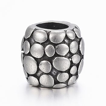 316 Surgical Stainless Steel European Beads, Large Hole Beads, Barrel, Antique Silver, 9x8.5mm, Hole: 5mm