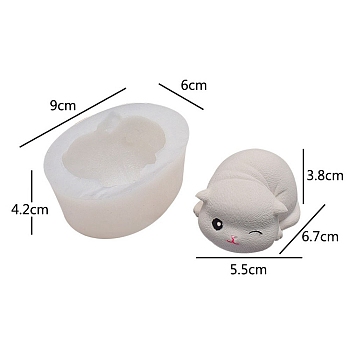 3D Cartoon Cat DIY Food Grade Silicone Molds, Fondant Molds, Resin Casting Molds, for Chocolate, Candy, UV Resin & Epoxy Resin Craft Making, White, 90x60x42mm, Inner Diameter: 55x67x38mm