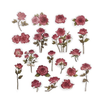 20Pcs 20 Styles Vintage Flower PET Waterproof Self Adhesive Stickers, Flower Decals for DIY Scrapbooking, Photo Album Decoration, Indian Red, 28~83x31~60x0.1mm, 1pc/style