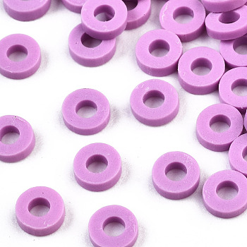 Handmade Polymer Clay Beads, Disc/Flat Round, Heishi Beads, Violet, 8x0.5~1mm, Hole: 2mm, about 13000pcs/1000g