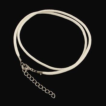 Waxed Cotton Cord Necklace Making, with Alloy Lobster Claw Clasps and Iron End Chains, Platinum, White, 17.4 inch(44cm)