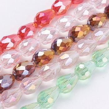 Electroplate Glass Beads, AB Color, Faceted, teardrop, Mixed Color, 11x8x8mm, Hole: 1mm, about 60pcs/strand