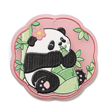 Acrylic Pendants, Panda, Round, 37x37.5x2.6mm, Hole: 1.6mm