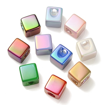UV Plating Rainbow Iridescent Acrylic Beads, Cube, Mixed Color, 15x15x15mm, Hole: 3.8mm