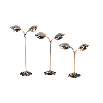 3 Sizes Bean Sprout Leaves Iron Earring Displays, Jewelry Display Rack, Red Copper, 8.4~8.6x3.45~3.5x8.8~14cm, Hole: 2.3mm