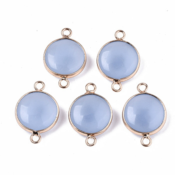 Imitation Jade Glass Links Connectors, with Light Gold Plated Brass Findings, Flat Round, Light Steel Blue, 23~25.5x15~17.5x4~7mm, Hole: 2mm