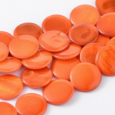 18mm OrangeRed Flat Round Freshwater Shell Beads