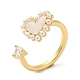 Cubic Zirconia Heart Open Cuff Ring with ABS Plastic Pearl Beaded(RJEW-M148-05G)-3