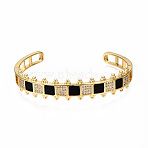 Brass Micro Pave Clear Cubic Zirconia Cuff Bangles, with Enamel, Nickel Free, Square, Real 16K Gold Plated, Black, Inner Diameter: 2-3/8x2 inch(5.9x4.5cm)(BJEW-N302-006A-NF)