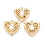 Natural White Shell Pendants, Heart Charms with Brass Micro Pave Clear Cubic Zirconia Settings, Real 18K Gold Plated, 25.5x25x6.5~7mm, Hole: 2.5x1.8mm(KK-N287-13G)