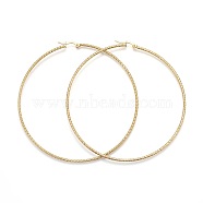 304 Stainless Steel Big Hoop Earrings, Hypoallergenic Earrings, Textured Ring Shape, Golden, 12 Gauge, 90x86x2mm, Pin: 1mm(EJEW-F188-24G-G)