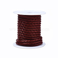 Braided Cowhide Leather Cord, Leather Rope String for Bracelets, with Cotton Thread inside, FireBrick, 3mm, about 8.74 yards(8m)/roll(NWIR-N005-01A-3mm)