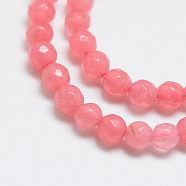 Natural White Jade Bead Strands, Dyed, Faceted, Round, Light Coral, 4mm, Hole: 1mm, about 88~89pcs/strand, 14.37~14.57 inch(36.5~37cm)(G-R344-4mm-14)