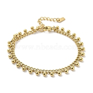 304 Stainless Steel Round Ball Charms Link Chain Bracelets, Real 14K Gold Plated, 6-3/8 inch(16.2cm)(BJEW-G686-05G)
